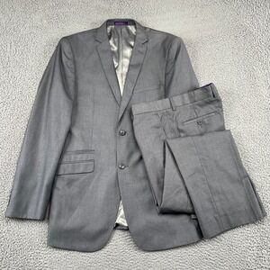 Vinci Suit Mens 40L Gray Pinstripe Two Button Notch Lapel Modern Business Formal